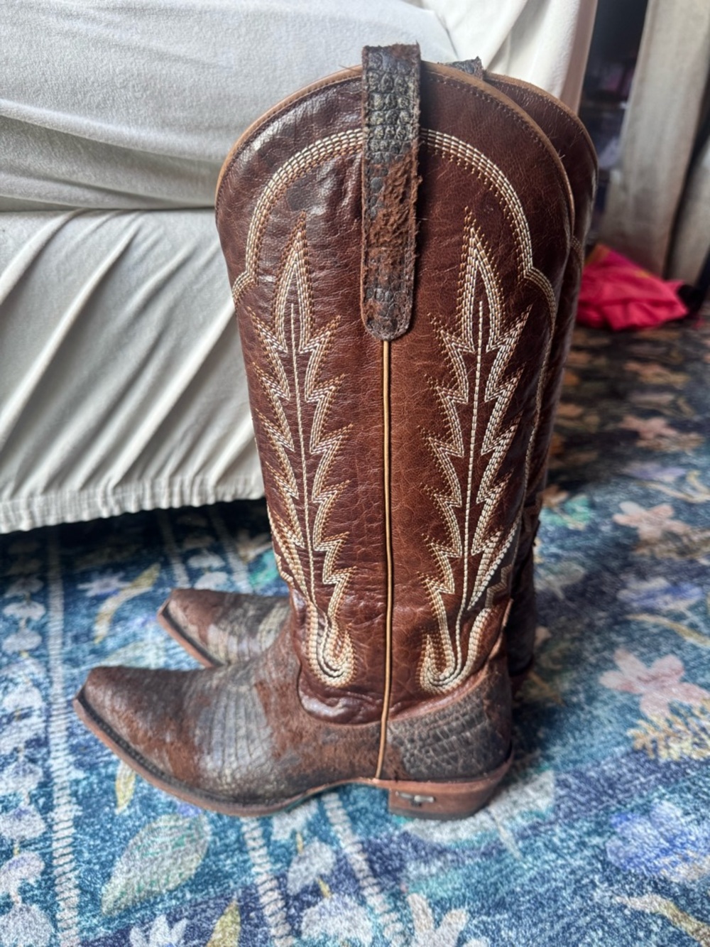 Lane Skylight Boots in Chocolate Brown Leather Western Heeled Boots